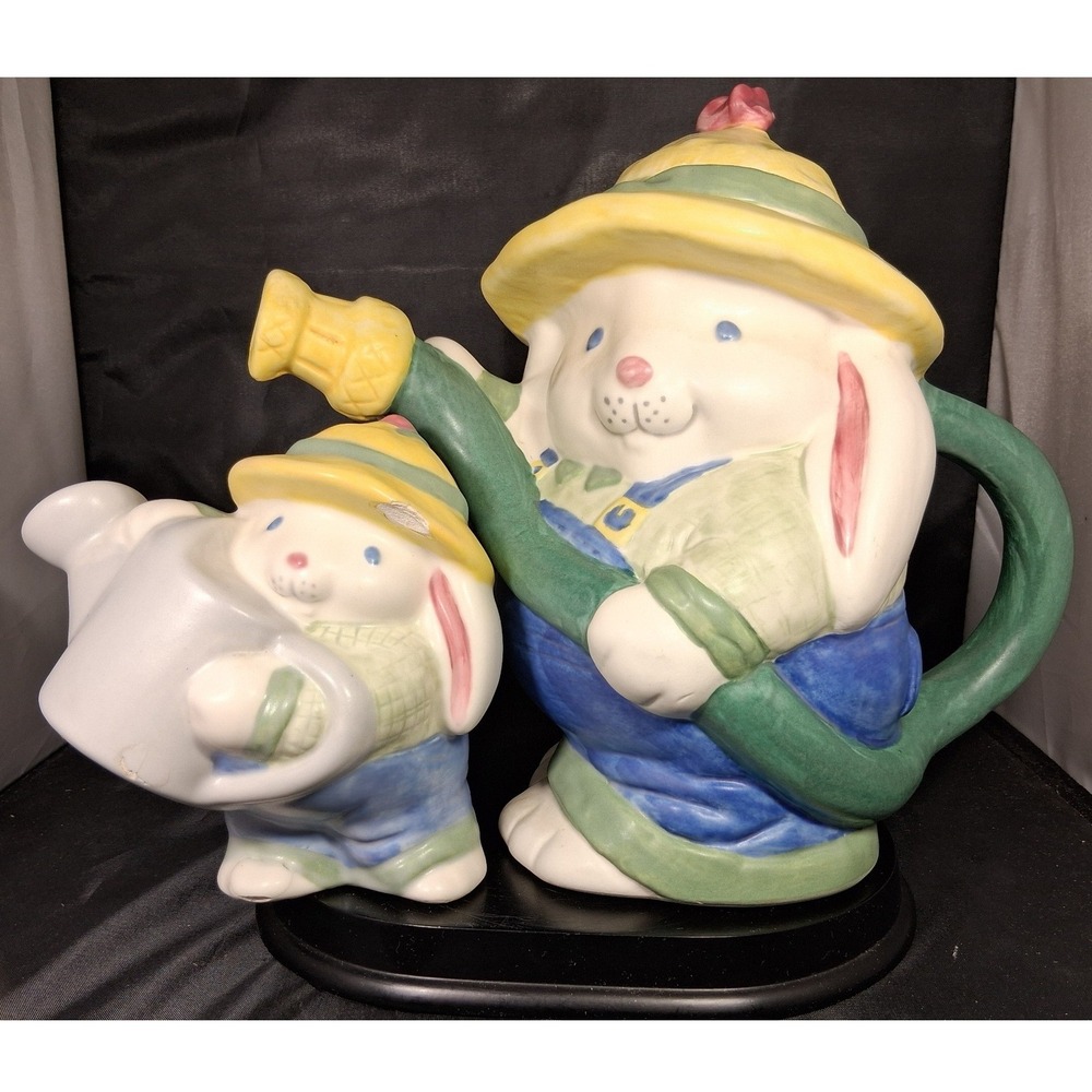 Treasure Craft Ceramic Gardener Bunny Cookie Jar and Sm. Rabbit Vintage Easter